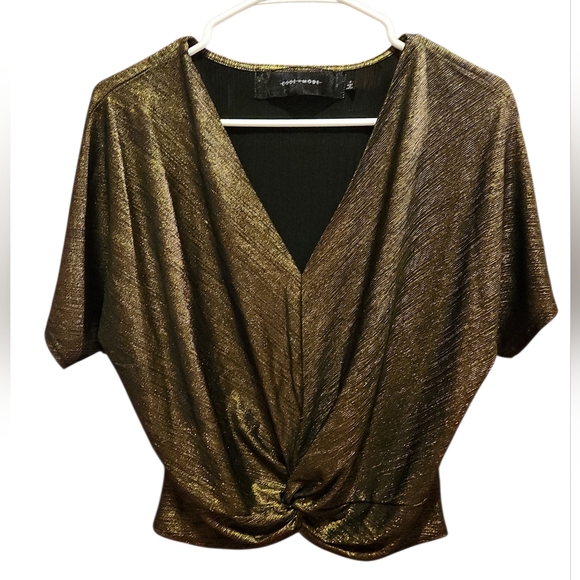 Code x Mode Gold Metallic Tie Front Blouse - Picture 2 of 5
